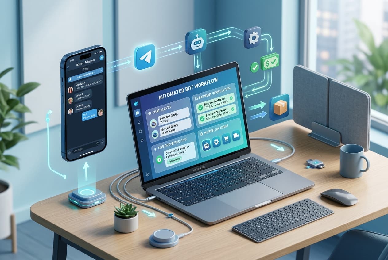 Automated business messenger, Telegram alerts, and order verification workflow